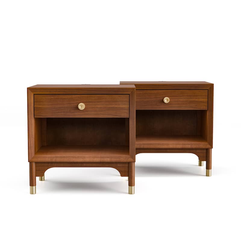 Furniture of America Forma Mid-Century Modern Walnut Solid Wood Nightstand With LED Light and USB Ports (Set of 2)