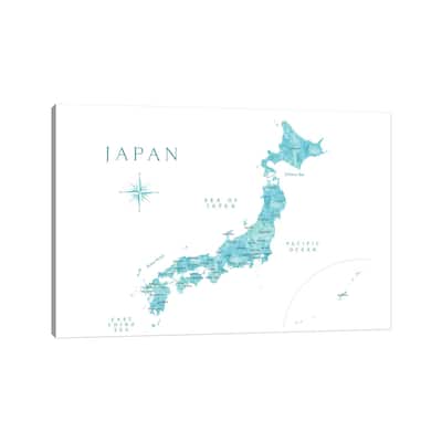 iCanvas "Map Of Japan In Aquamarine Watercolor" by blursbyai Canvas Print
