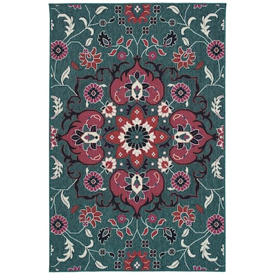 Bitki Collection Teal 7'10 x 10'10" Rectangle Area Rug