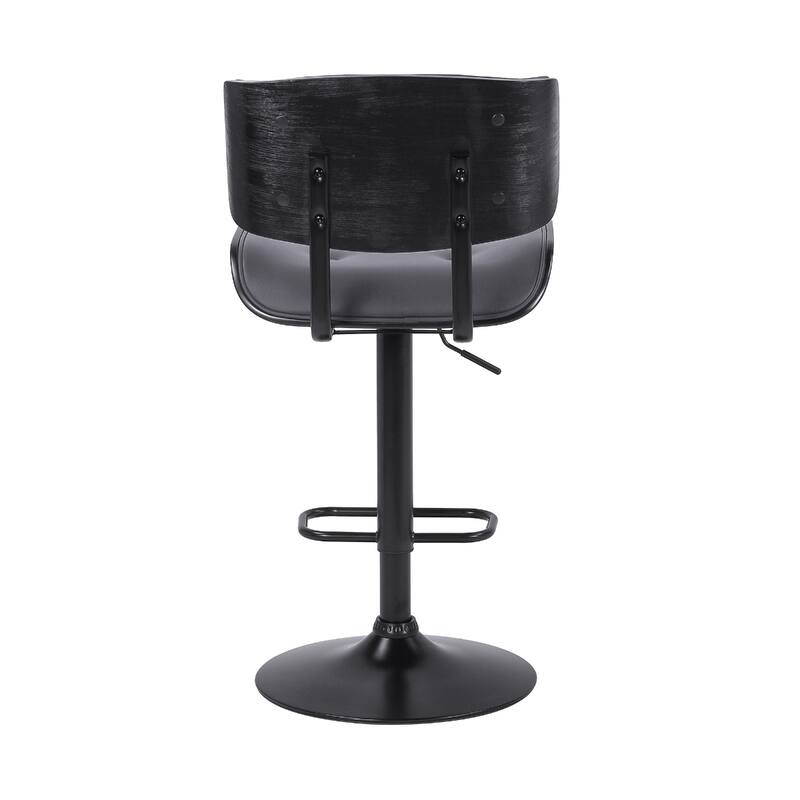 Grey and Black Full Backrest Swivel Bar Stool with Faux Leather Upholstery Seat and Footrest Lever Lift - 46”H x 20”W x 22”D