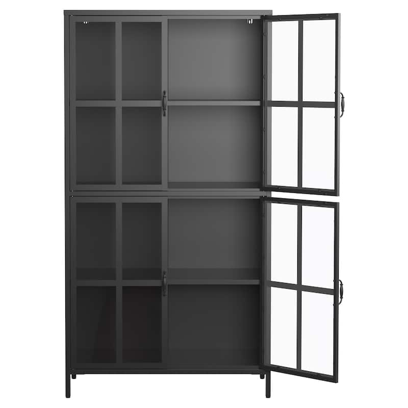Metal Storage Cabinet with Tempered Glass Doors,Adjustable Shelves,Anti-Tipping Device,Magnetic Silent Closure,Adjustable Feet