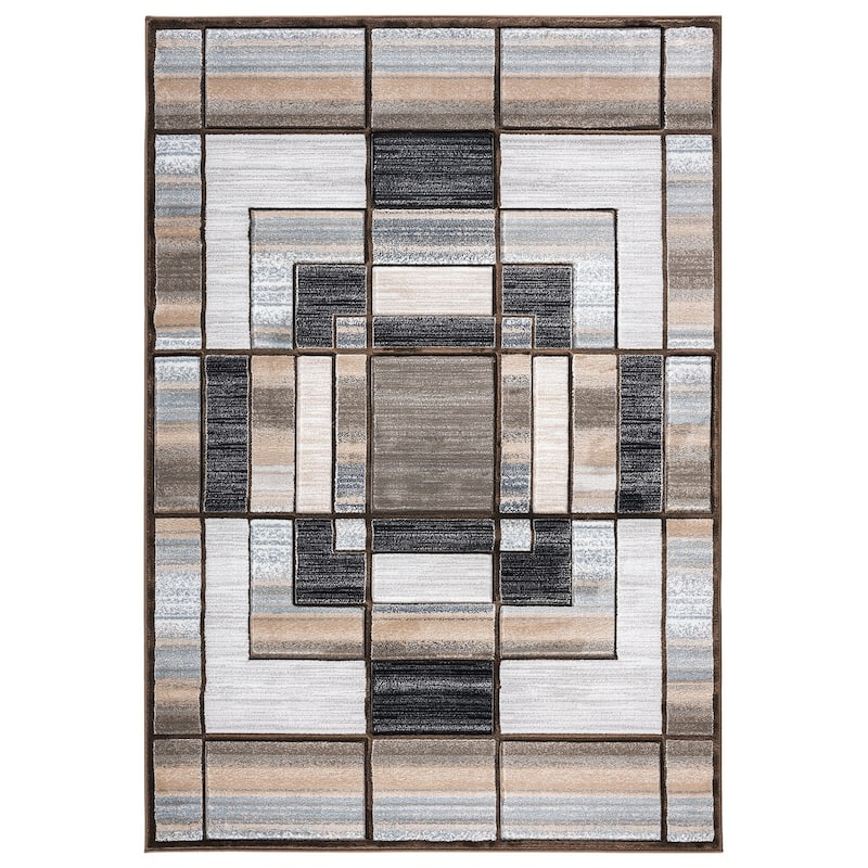 Orelsi Collection Abstract Area Rug with Hand Carved Accents - 5'2" x 7'5" - Grey/Blue