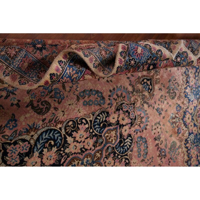 Vegetable Dye Pink Yazd Vintage Persian Area Rug Handmade Wool Carpet - 9'7" x 12'5"