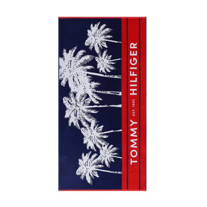 Tommy Hilfiger Printed Cotton Beach Towel - 36 x 68 - Boulevard Blue