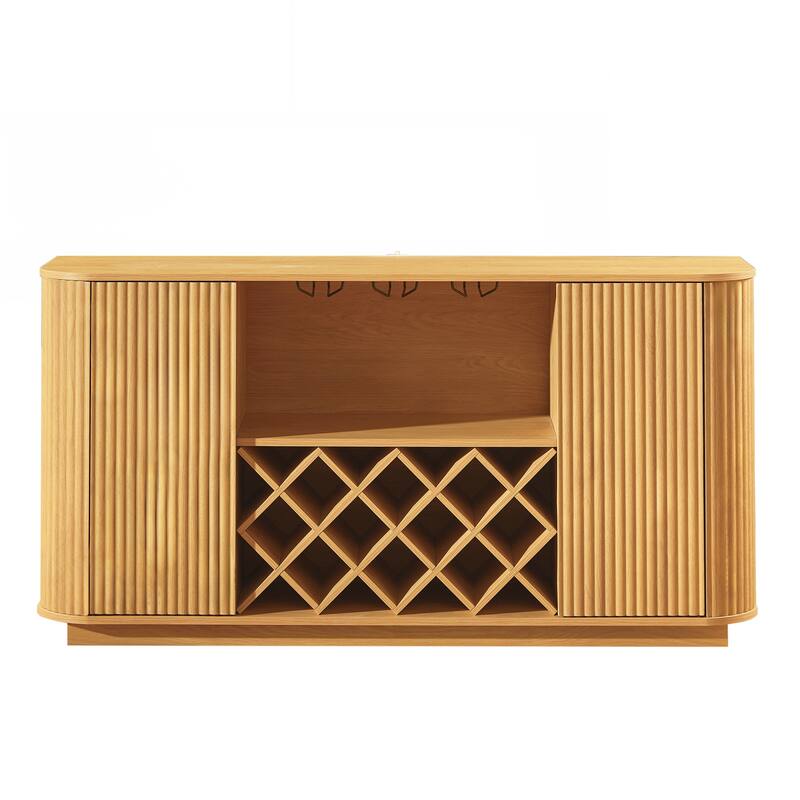 Modern Wavy Curve Sideboard-Multifunctional storage cabinet with wine rack and glassware holder