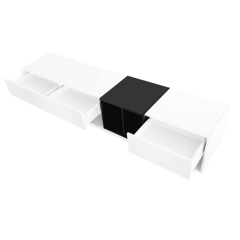Modern Minimalist 2-Tone TV Stand, for TVs Up to 80" with 3 Drawers and Versatile Compartment, for Living Room, White