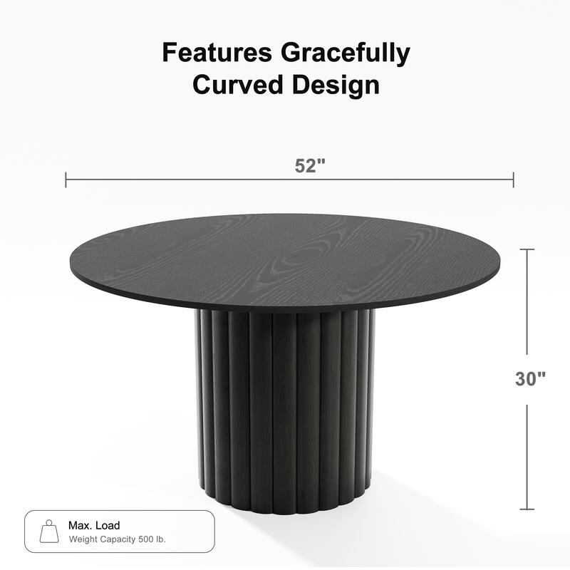 Solid Wood Round Dining Table Kitchen Table with Tabletop & Textured Cylindrical Base