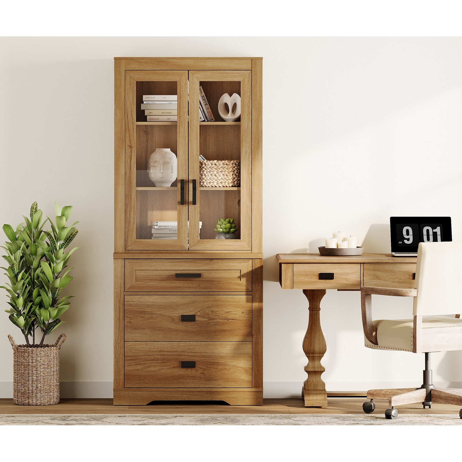 3 Tier Bookcase with Drawer,73.3" Tall Floor Standing Bookshelf