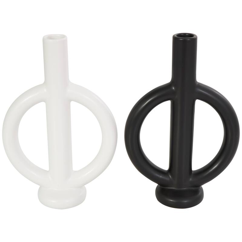CosmoLiving by Cosmopolitan Black Ceramic Ring Geometric Candle Holder (Set of 2)