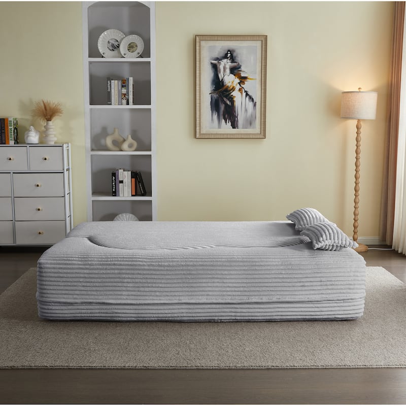 Full Size Floor Sleeper Sofa - 15" Folding Mattress, No Assembly Corduroy Sofa Bed with 2 Pillows