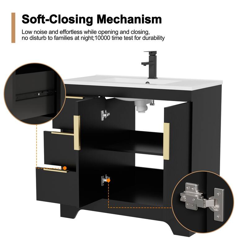 Vertical Stripes Bathroom Vanity Set with Sink Top & Faucet