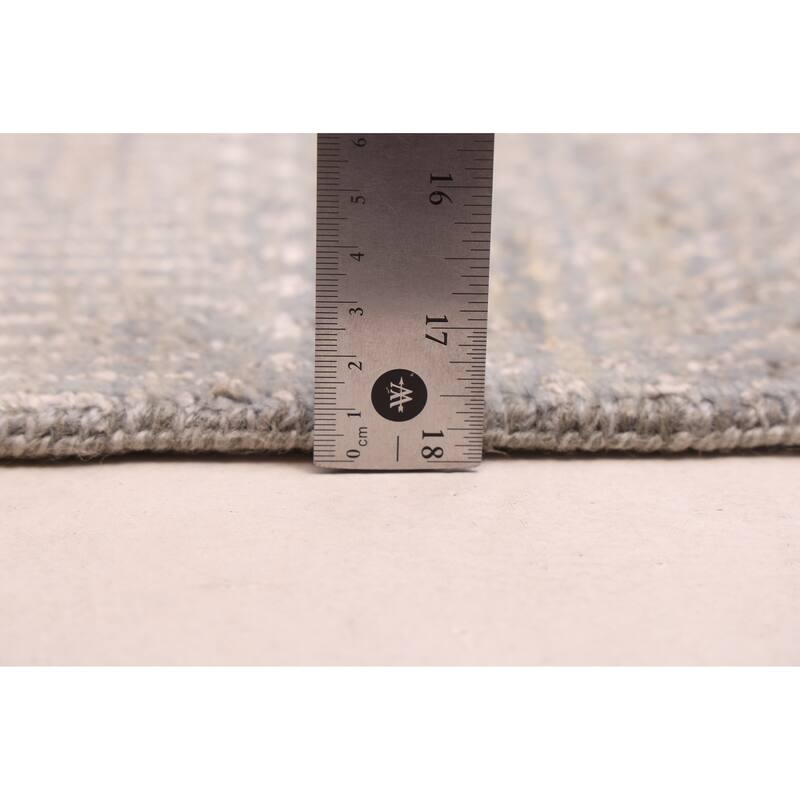 ECARPETGALLERY Hand-knotted Finest Silk Shadow Light Denim Blue Viscose, Wool Rug - 3'0 x 11'0