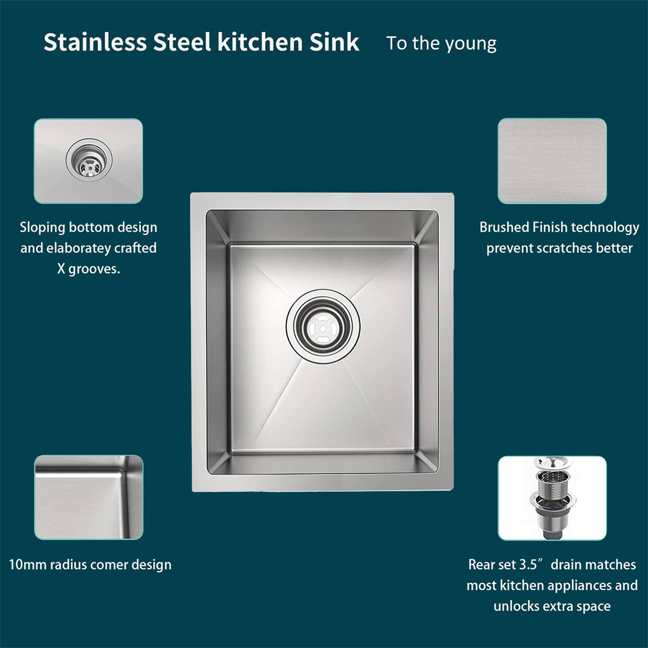 Stainless Steel Wet Bar Prep Sinks Single Bowl Kitchen Sink 22 x 18 x