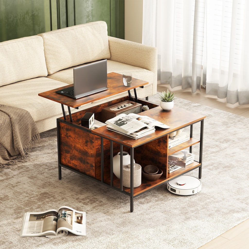 Lift Top Coffee Table with Storage Multifunctional Center with Hidden Compartment 3 Shelves
