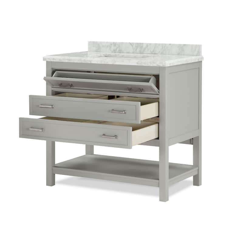 Furniture of America Anya 37" Single Bathroom Vanity with White Carrera Marble Top and Undermount Sink