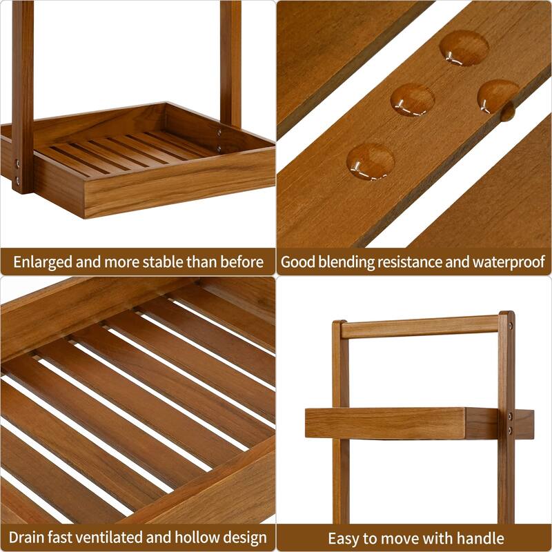 Teak Shower Caddy Shelf, Standing Shower Organizer for Bathroom Corner, Wooden Freestanding Racks Storage for Inside Shower