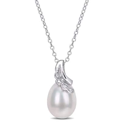 Miadora Sterling Silver Cultured Freshwater Pearl & Diamond Accent Drop Necklace (8.5-9mm)