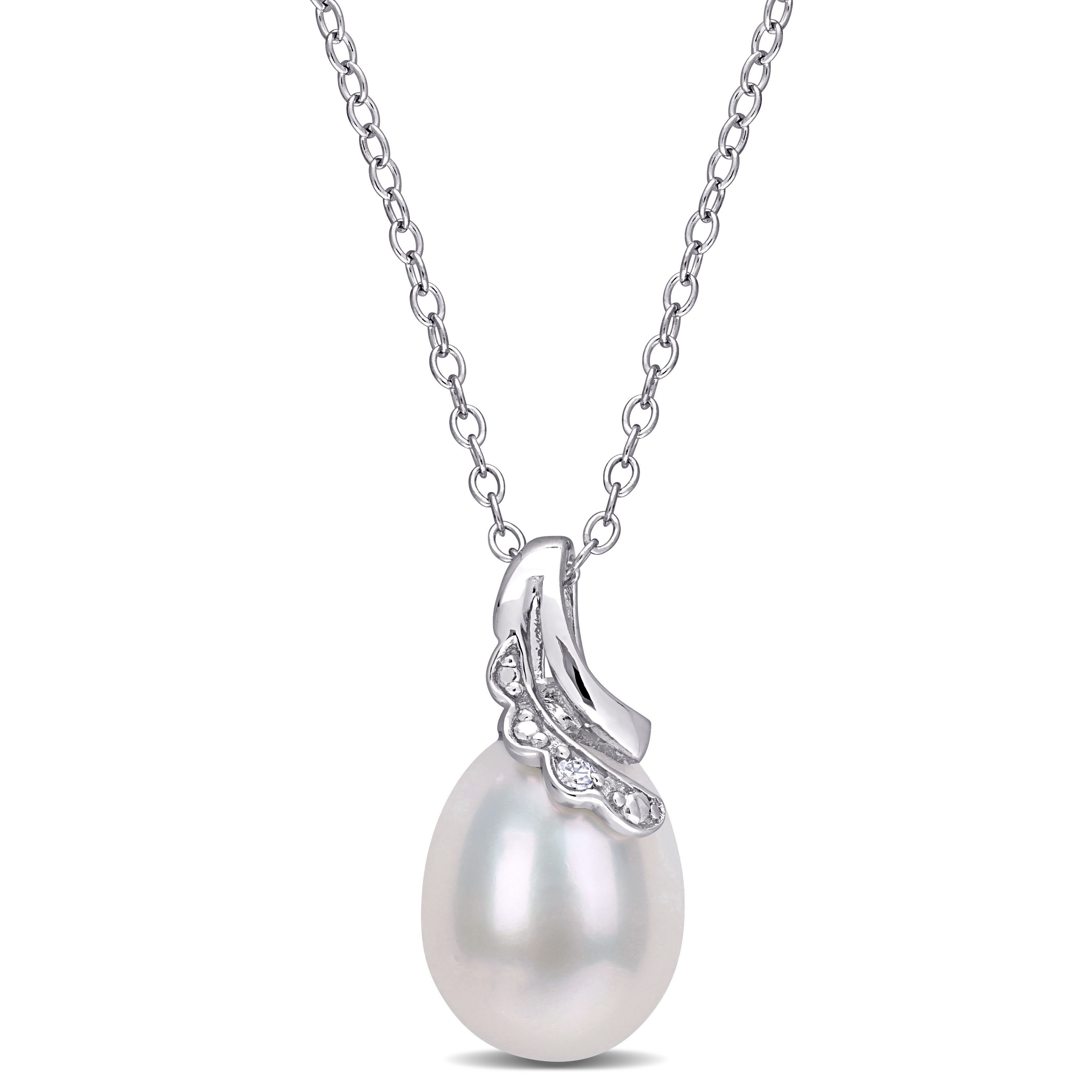 Miadora Sterling Silver Cultured Freshwater Pearl & Diamond Accent Drop Necklace (8.5-9mm)
