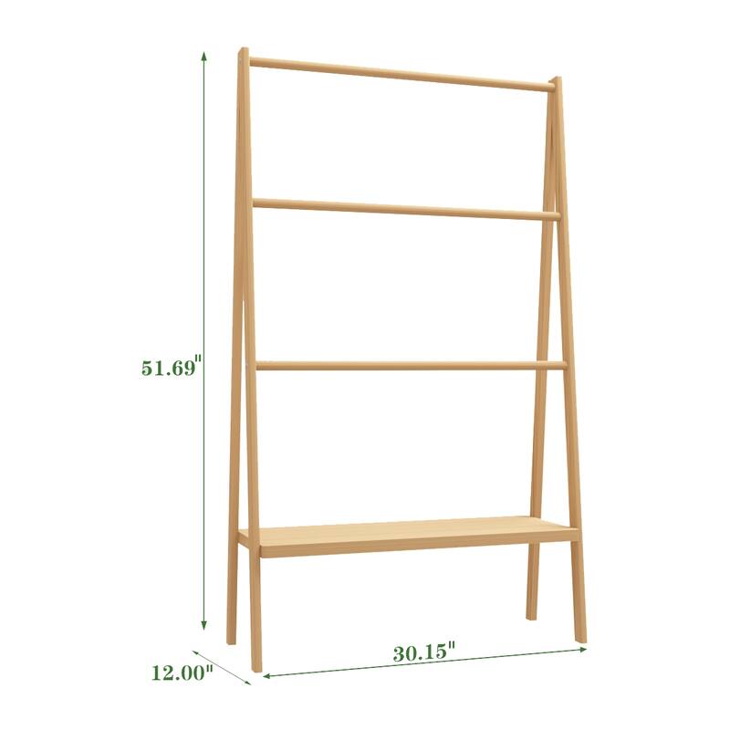 Bamboo Ladder Towel Rack with Storage Shelf Entryway Bench with Coat Rack Stand and Shoe Rack