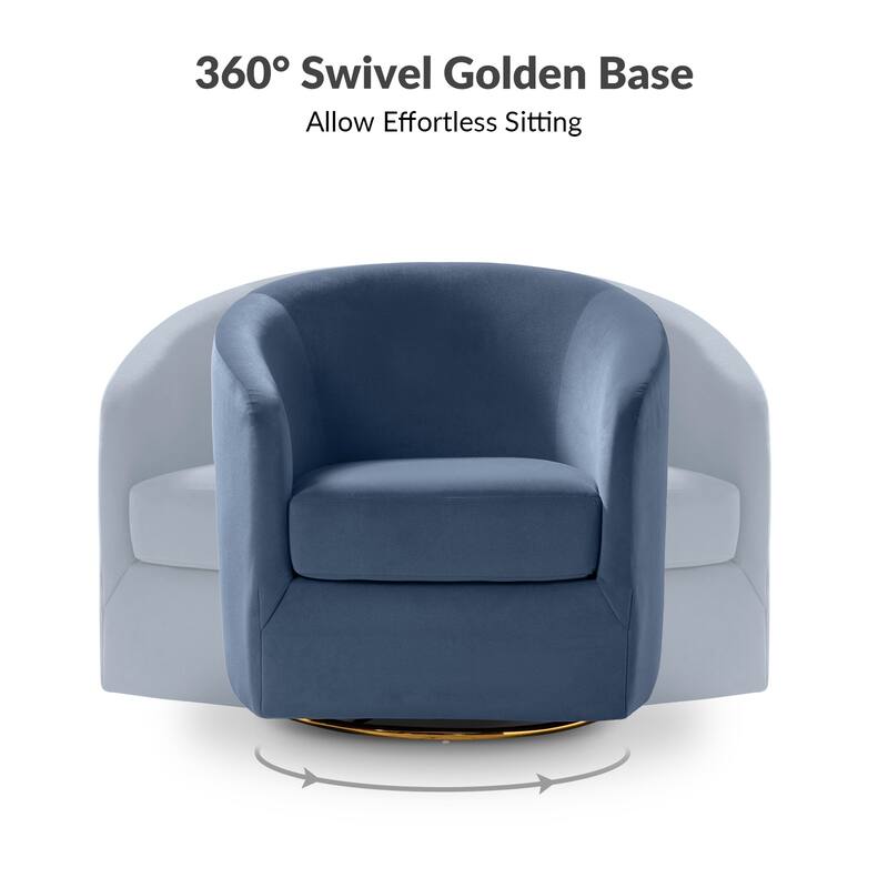 Eleuterio Modern Velvet Curved Swivel Accent Barrel Chair with Metal Base by HULALA HOME