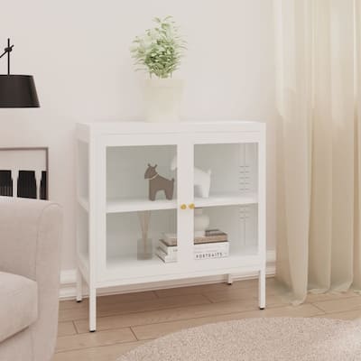 vidaXL Sideboard White 27.6"x13.8"x27.6" Steel and Glass