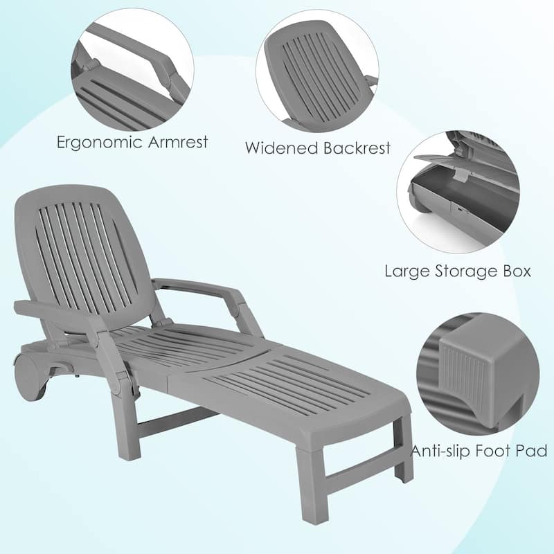 Adjustable Patio Sun Lounger with Weather Resistant Wheels - 65.5" x 29" x16.5"-37" (L x W x H)