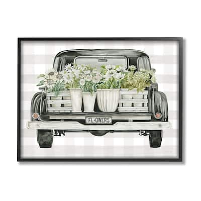 Stupell White Flower Blossoms Farm Truck Country Transportation Framed Giclee Art Design By Cindy Jacobs