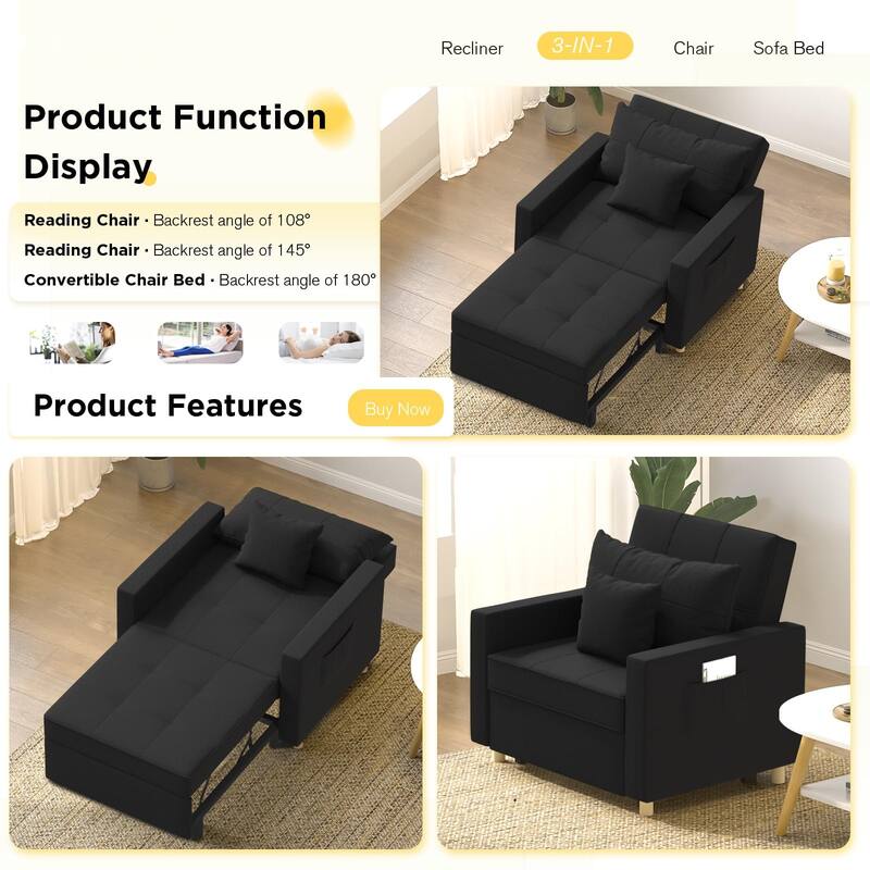 AECOJOY Adjustable Sleeper Chair Bed 3-in-1 Convertible Futon Sofa