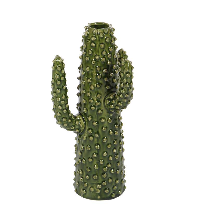 Ceramic Cactus Vase - Green - Roche River Decor - 5"W x 7"L x 13"H