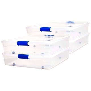 Homz 56 Quart Underbed Secure Latching Clear Plastic Storage Container ...