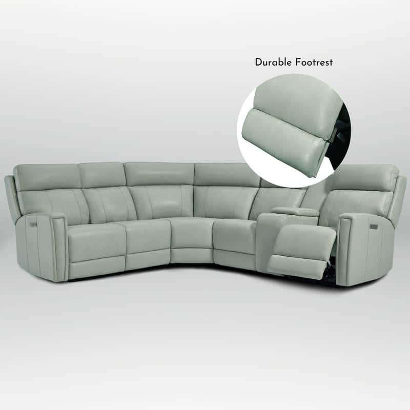 104" W Genuine Leather Power Recliner Sectional Sofa with Zero Gravity, Ajustable Headrest, USB Ports & Console