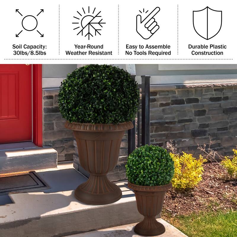 Pure Garden 16x18-Inch Outdoor Planter 2-Pack - Plastic Urn Planters
