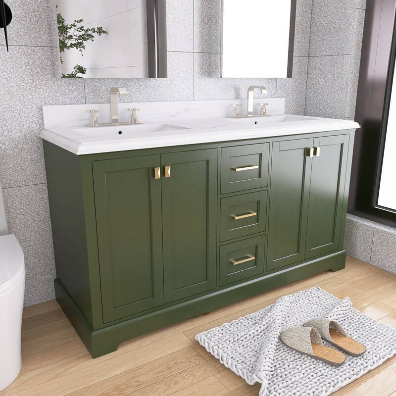 60/72 Inches Plywood Freestanding Bathroom Vanity Set with Drawer and Ceramic Sink