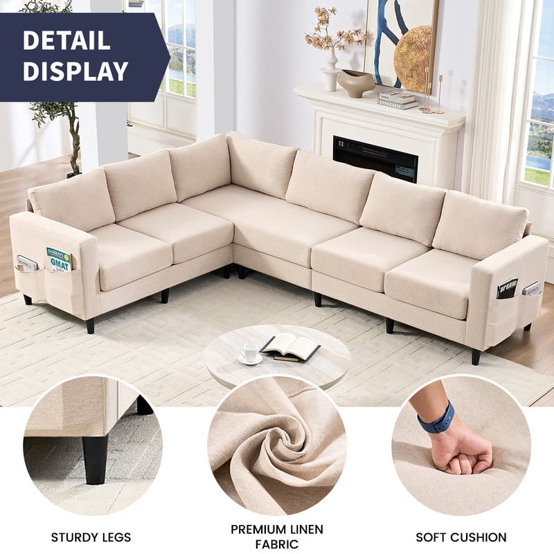 Mixoy 108" Linen Oversized Modular Sectional Sofa,L-Shaped Sectional Sofas with Side Pocket,Large 6 Seater Corner Sofa