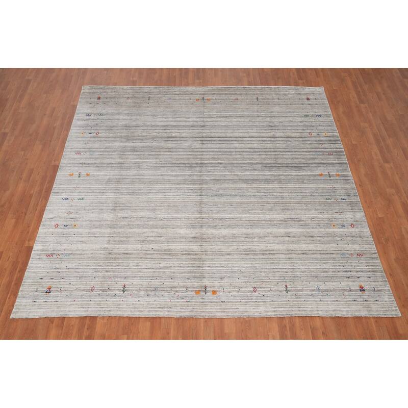 Hand Knotted Oriental Viscose Silk Carpet Tribal Animal Pictorial Greys & Charcoal Gabbeh Area Rug - 9' 10'' X 10' 0''