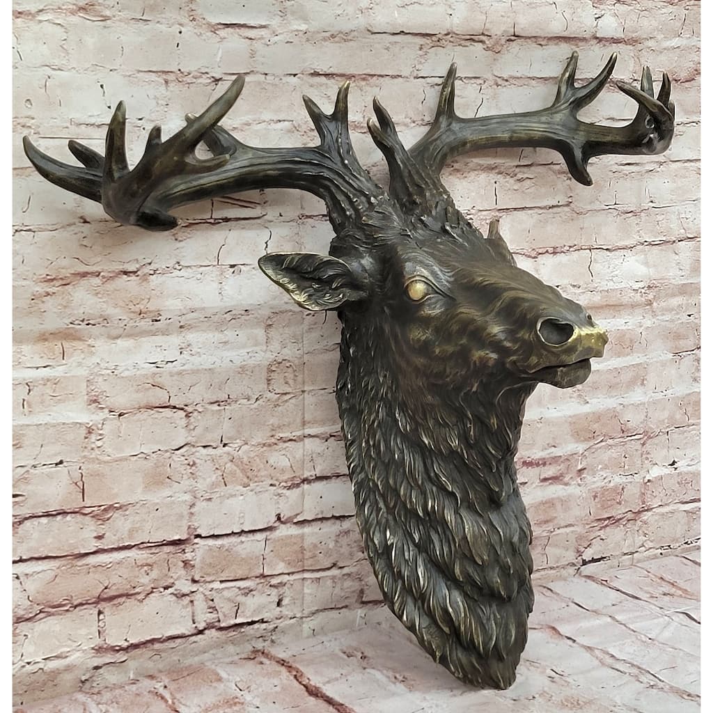 Hanging Wall Art Mounted Elk Deer Bust Head Stag Antlers Buck Bronze Sculpture