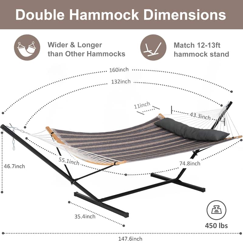 2-person Outdoor Hammock with Stand & Pillow