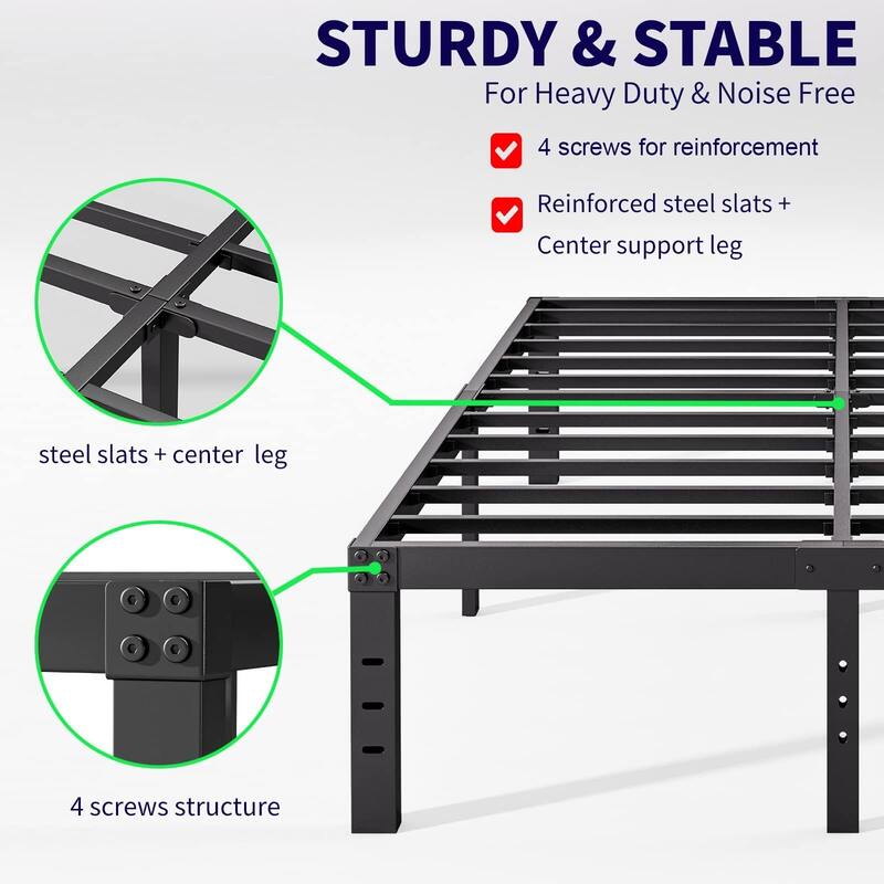 18 Inch Heavy Duty Bed Frame, No Box Spring Needed, Noise Free