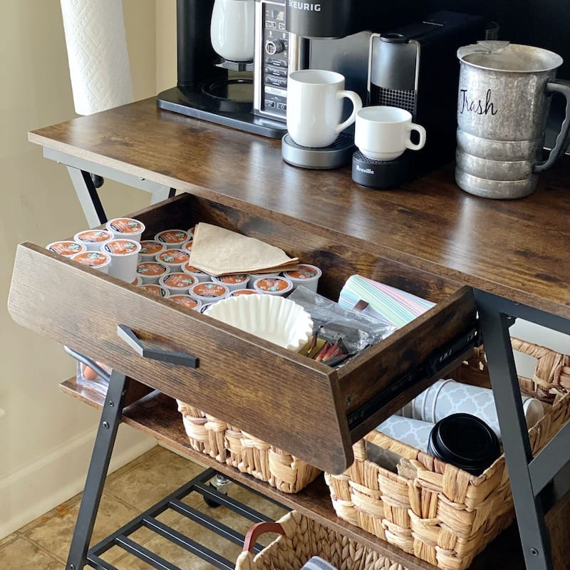 41.7 inch Wide Rolling Kitchen Island with Drawer,Coffee Bar Station with Storage - 41.7 inch