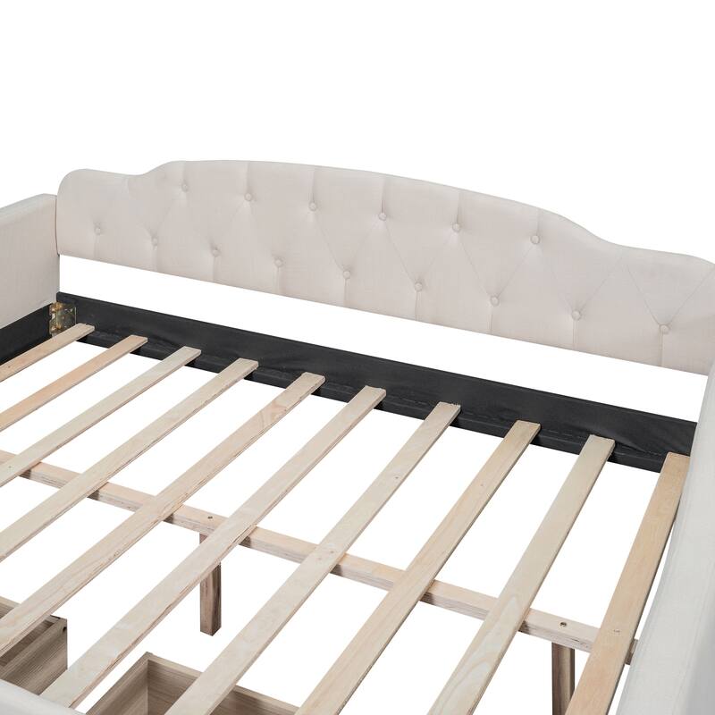 Full Size Upholstered Tufted Daybed with Two Drawers