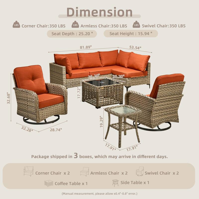 HOOOWOOO 8-piece Outdoor Seating Sofa Patio Wicker Swivel Chair Set