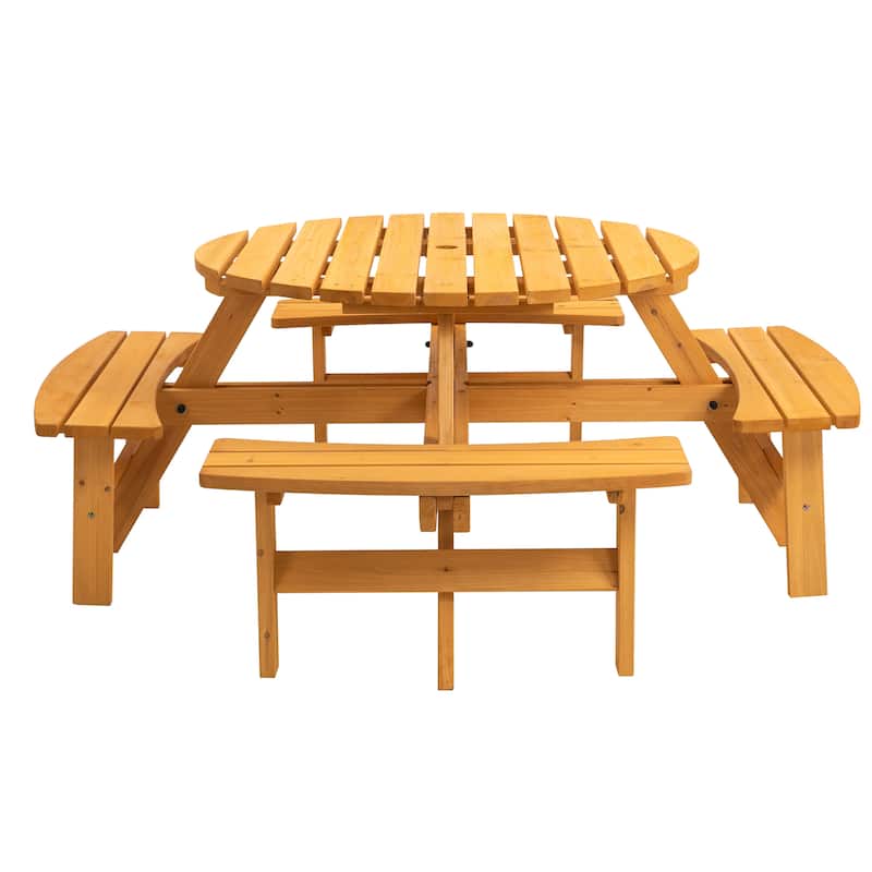 8 Person Wooden Picnic Table, Outdoor Camping Dining Table with Seat - Yellow