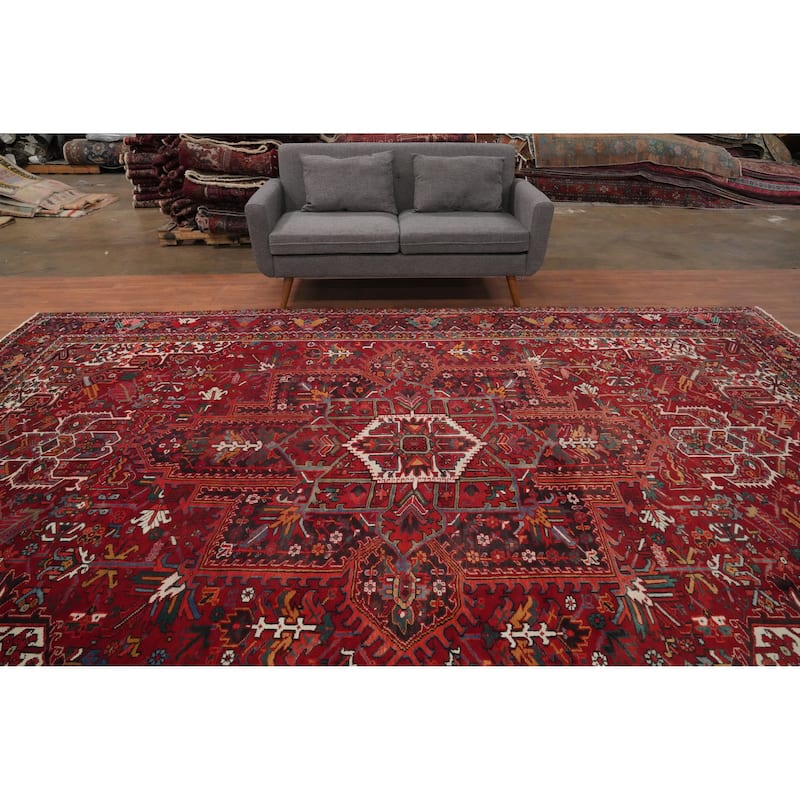 Hand Knotted Oriental 100% Wool Carpet Traditional Medallion Red Heriz Area Rug - 13' 6'' X 9' 3''