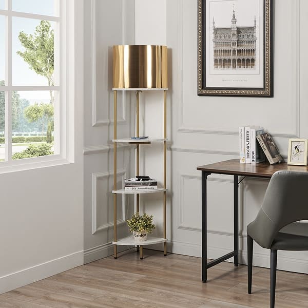 ROSEN GARDEN Corner Shelf Floor Lamp with USB Ports and Wireless