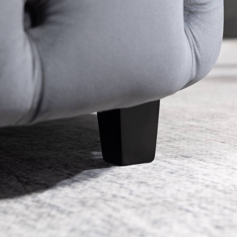 Gray Modern 24" Velvet Upholstered Buttons Tufted Barrel Chair with Pillows