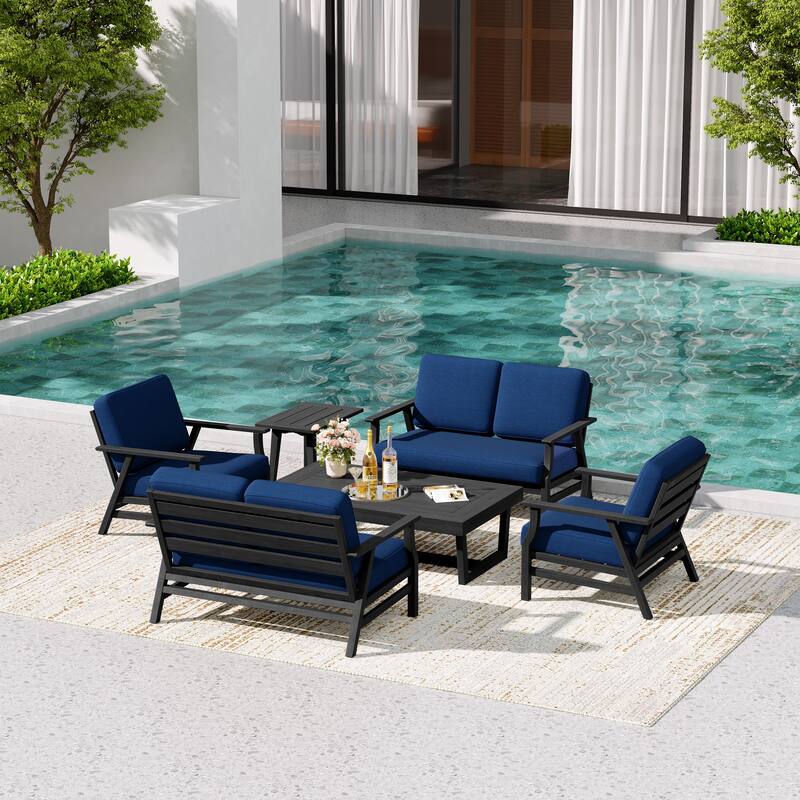 4-Piece Teak Outdoor Conversation Set With 2 Loveseats, Coffee Table & Side Table