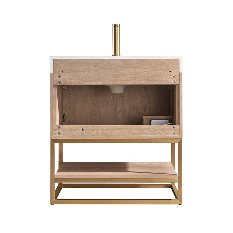 Alistair Single Bath Vanity with White Grain Stone Top & Mirror