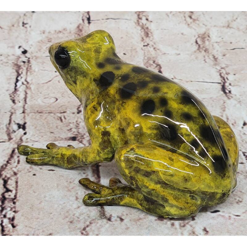 Yellow Poison Dart Tree Frog Bronze Metal Figurine Signed Numbered Sculpture By Marius