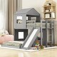 preview thumbnail 10 of 25, Twin-Over-Full Bunk Bed with Playhouse Design, Slide and Sturdy Wood Frame Gray