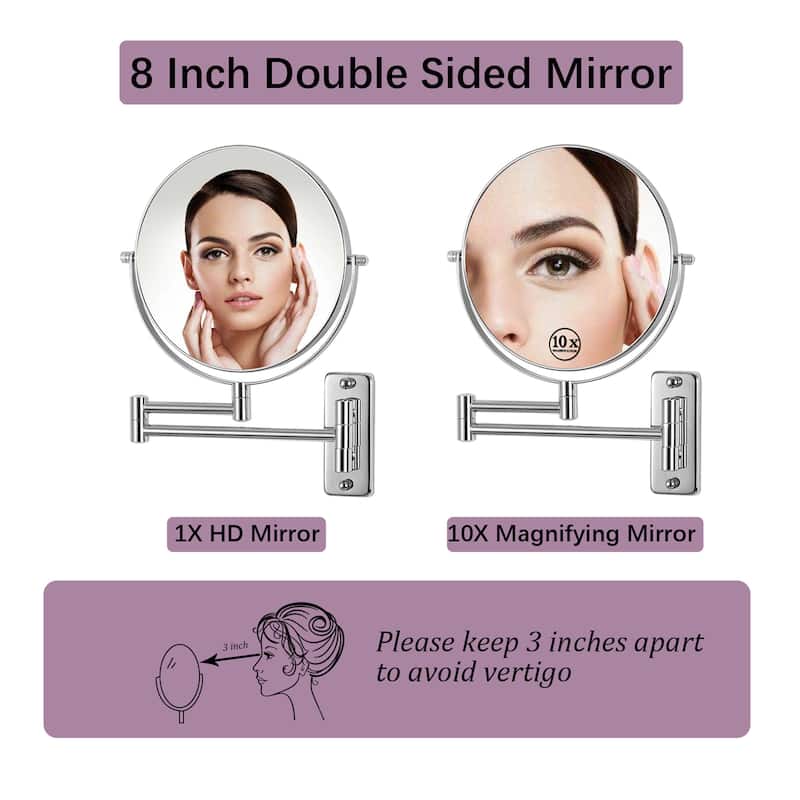 Makeup Mirror 10x Magnification Double-Sided Swivel Mirror Wall Mount